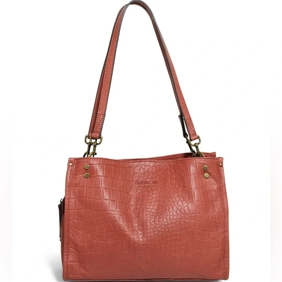 AMERICAN LEATHER CO. Lenox Brown triple entry leather Crocodile-Embossed bag - Picture 1 of 16